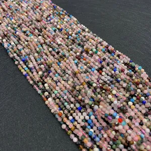 Macro view of 2-3mm faceted natural stone beads in assorted colors for DIY jewelry making