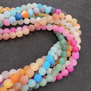Close-up of colorful matte natural stone round beads for DIY jewelry bracelet making