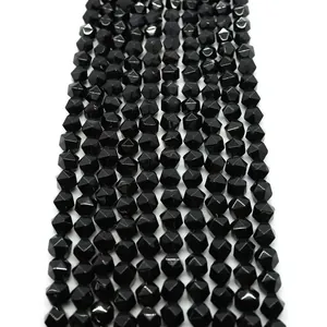 Natuursteen Gefacetteerde Zwarte Agaat Obsidiaan Ronde Losse Kralen Voor DIY Sieraden Maken Kettingen Accessoires