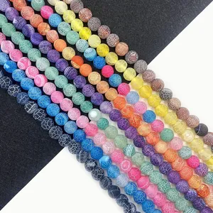 Natural Stone Weathered Agate Round Matte Frosted Dragon Vein Loose Beads For DIY Jewelry Making Accessory Bracelet Crafting