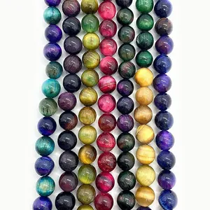 Colored Natural Tiger Eye Stone Round Loose Beads 6mm 8mm 10mm For DIY Jewelry Making Necklaces Bracelets Accessories