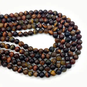 Polished natural tiger eye stone beads in yellow and blue for DIY jewelry making