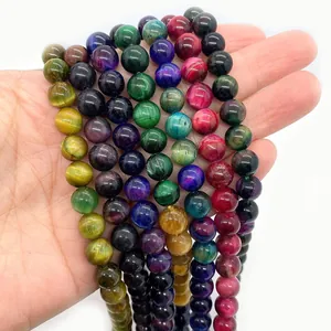 Multiple colors of natural tiger eye stone round beads for DIY jewelry making