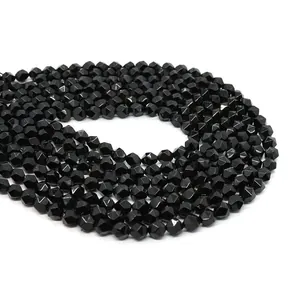 Gefacetteerde zwarte onyx natuursteen kralen in geometrische slijpvorm voor sieraden