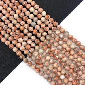 Natural Red Network Stone Round Loose Beads Polished Marble Pattern Stone Beads For DIY Jewelry Making Necklaces Accessories