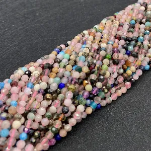 Detailed macro view of multi-colored faceted natural stone beads for DIY jewelry