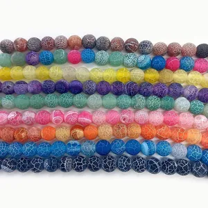 Multi-colored round dragon-vein agate beads for DIY jewelry making with matte texture