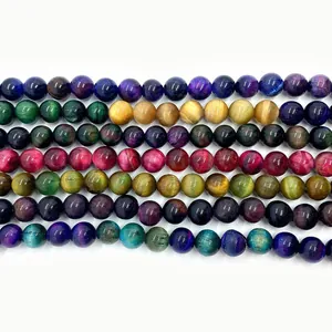 Polished 6-10mm colorful round tiger eye stone beads for DIY jewelry making