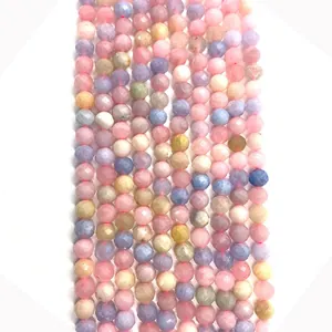 Macro shot of 6mm faceted natural Morganite beads in macaron colors for DIY jewelry making