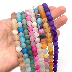 Rainbow matte natural agate stone round loose beads for DIY jewelry making
