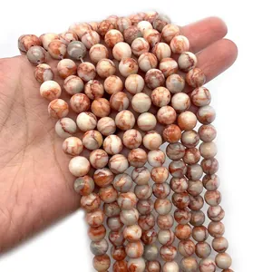 Handheld red marble natural stone round beads for DIY jewelry making and crafts