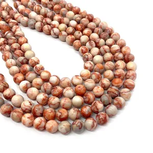 Natural red network stone beads with marble texture for DIY jewelry making and craft projects