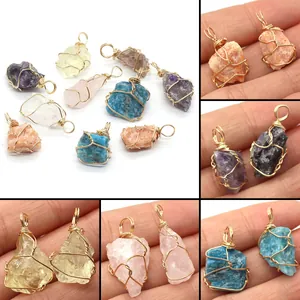 Natural Stone Wire Wrapped Irregular Raw Crystal Pendants DIY Handmade Jewelry Making Accessories Bohemian Style Jewelry