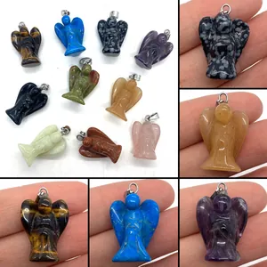 Angel Shape Natural Stone Pendant Only Healing Crystal Carved Charm For DIY Jewelry Making Amethyst Rose Quartz Opalite Pendant Only Without Chain