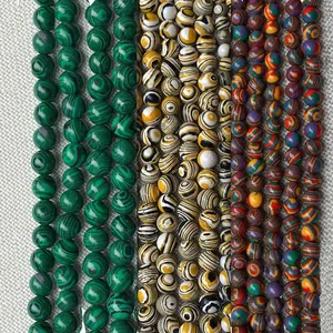 Natural Stone Malachite Beads Round Loose Striped Texture Beads For DIY Jewelry Making Bracelet Necklace Accessories