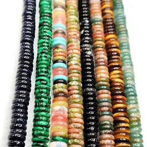 Natural Stone Rondelle Spacer Beads Malachite Turquoise Tiger Eye Disc Beads For DIY Jewelry Making Necklace Bracelet Women Crafting