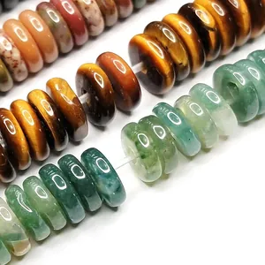 Natural stone rondelle beads in tiger eye and agate for DIY jewelry making