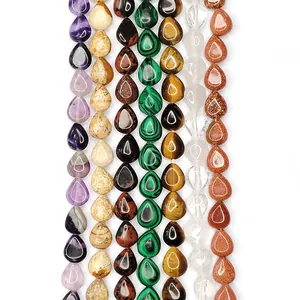 Natural Stone Teardrop Loose Beads Polished Amethyst Tiger Eye Malachite Mixed Stone Beads For DIY Jewelry Making Crafts