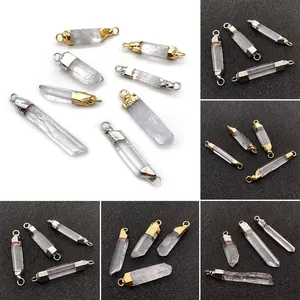 Natural White Crystal Irregular Point Pendant Gold Silver Electroplated Copper Connector For DIY Jewelry Making Necklaces Earrings