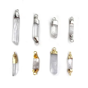 Irregular natural white and purple crystal pendants with gold and silver plated connectors