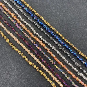 Macro shot of 4mm irregular natural stone beads with metallic electroplated finish for DIY