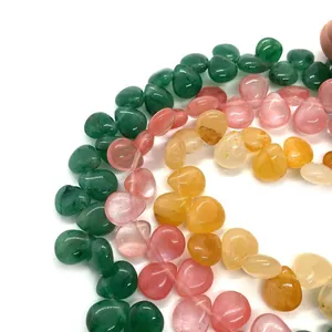 Kleurrijke hartvormige natuursteen kralen groen roze en geel voor DIY sieraden