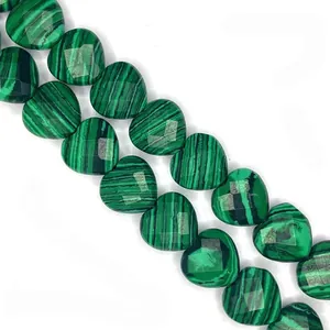 Faceted heart-shaped malachite stone bead with green stripes for DIY jewelry making
