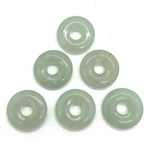 Natural Stone Green Aventurine Donut Pendant For DIY Jewelry Making Ping An Kou Round Ring Accessory Polished Gemstone Pendant