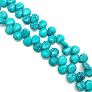 Perle di turchese blu a goccia con venature nere naturali per creazione di gioielli