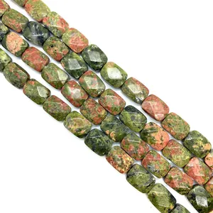Faceted rectangle Unakite stone beads 5x8x11mm for DIY jewelry making and necklaces