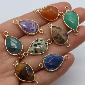 Waterdrop natural stone pendants with gold plated edges for DIY jewelry making
