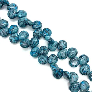 Perline in pietra marmo blu piatte con texture nera per creazione gioielli DIY