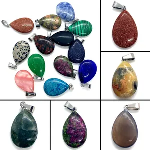 Natural Stone Teardrop Pendants Malachite Agate Tiger Eye Teardrop Charms For DIY Jewelry Making Necklaces Making Craft Accessory Women Jewelry