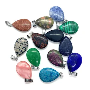 Variety set of teardrop natural stone pendants with silver metal bails for jewelry DIY