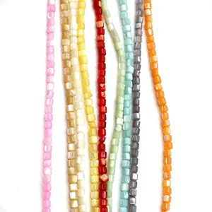 Künstliche Perles en Vrac Carrées en Coquillage Naturel 3.5mm Iridescent Nacré Künstliche Perles d'Espacement Cubiques pour Fabrication Bijoux DIY Artisanat
