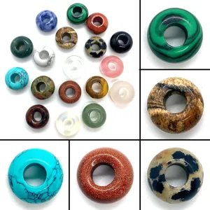 Naturstein Donut Perlen Großes Loch Rund Ring Abstandsperlen Für DIY Schmuckherstellung Halskette Armband Zubehör Polierte Lose Stein Charms