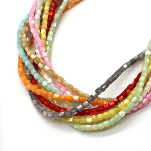 Perles de coquillage naturelles carrées de 3,5 mm multicolores avec lustre nacré pour DIY