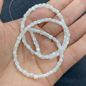 Natural white shell 3.5mm square cube beads strand with iridescent pearl luster finish