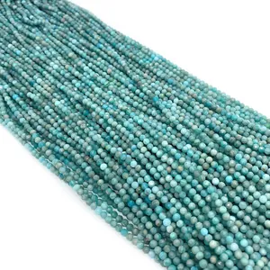 Faceted natural amazonite round beads strand in light blue-green for DIY jewelry making