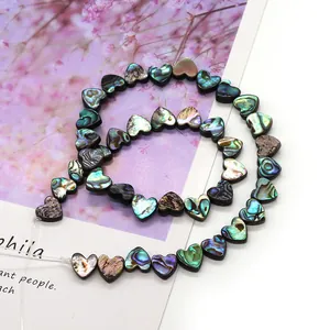 Natural A-grade abalone shell heart-shaped loose beads with colorful iridescent luster