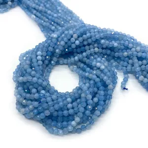 Faceted natural blue apatite round beads for DIY jewelry making 2mm 3mm 4mm size
