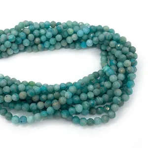 Faceted round Amazonite beads in blue-green natural stone for DIY jewelry making