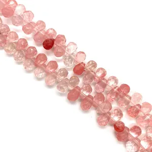 Faceted strawberry quartz teardrop beads for DIY jewelry making with natural inclusions