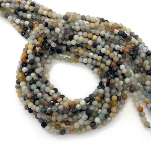 Faceted natural stone round beads in assorted muted colors for DIY jewelry making