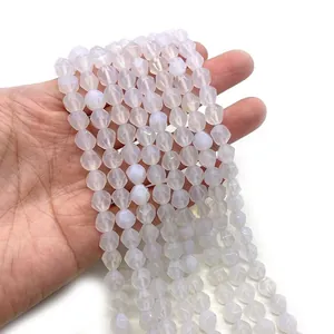 Faceted natural white agate beads in pale purple, round gemstone loose beads for DIY jewelry