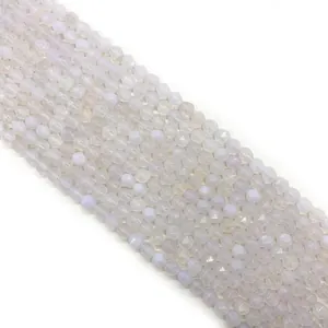 Faceted natural white agate beads in light blue tint for DIY jewelry making