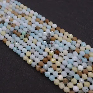 Macro shot of faceted natural Amazonite beads in mixed pastel colors for DIY jewelry making