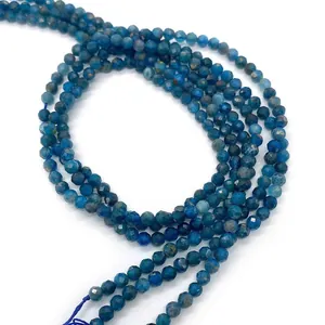 Perle rotonde in apatite blu naturale sfaccettata per creazione gioielli fai da te