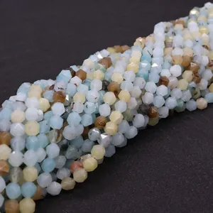 Detailed view of multi-colored faceted amazonite beads for DIY jewelry making