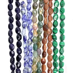 Faceted Oval Natural Stone Loose Beads Gemstone Spacer Beads For DIY Jewelry Making Necklace Bracelet Handcraft Accessory